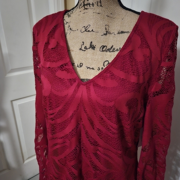 New Dressbarn Dark Red Lace Dress Size 14 - Picture 2 of 12